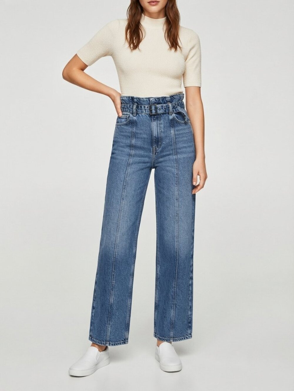 Zara Paperbag High Rise Wide Leg Jeans Medium Wash Size 2 NWT